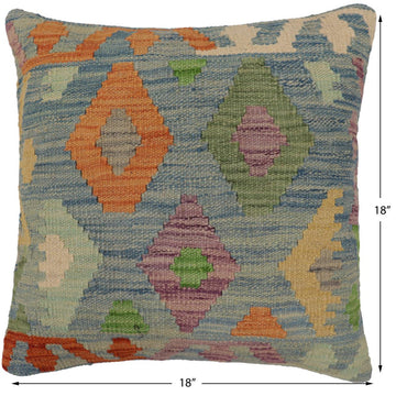 handmade Traditional Pillow Blue Rust Hand-Woven SQUARE 100% WOOL Hand woven turkish pillow2' x 2'